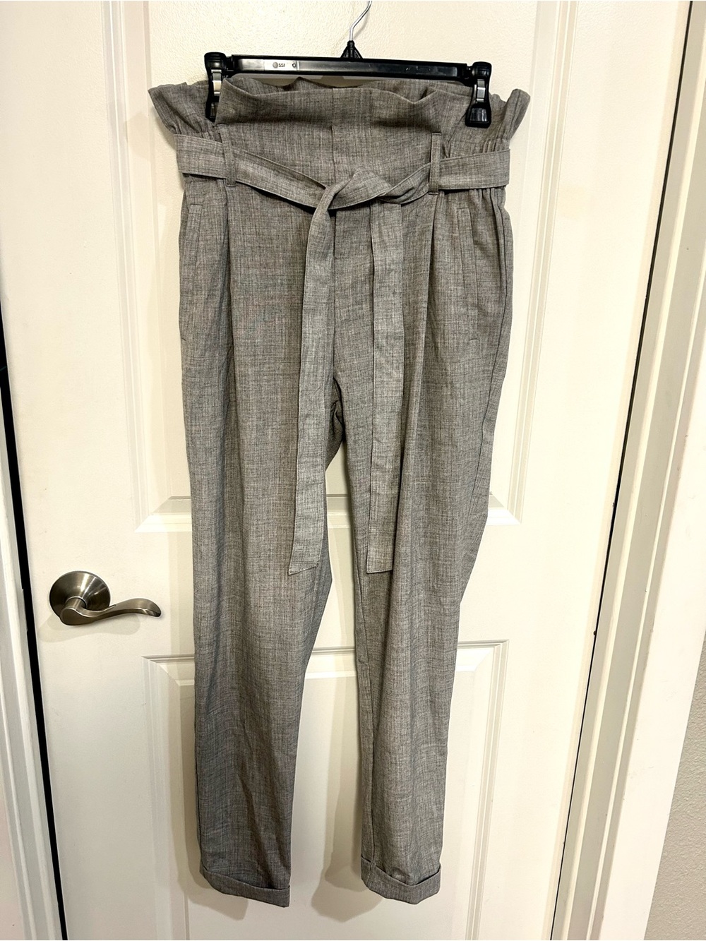 Streetwear Society Gray High-Waist Paperbag Trousers with Tie Belt